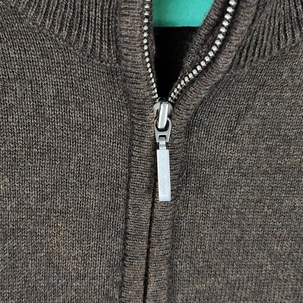 J. Hilburn Brown Cotton Silk Cashmere Half Zip Knit Sweater sz LT Flawed